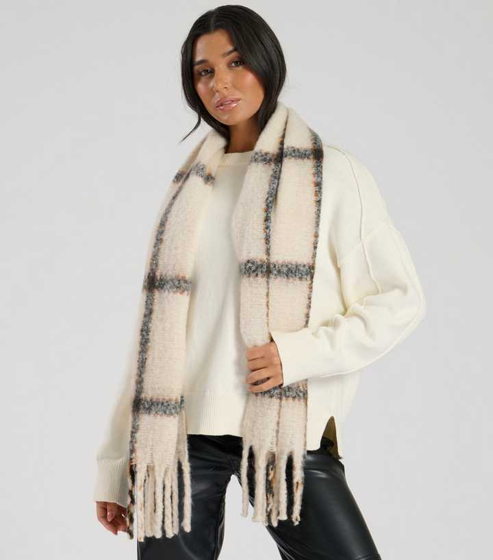 South Beach Cream Checked Fluffy Scarf