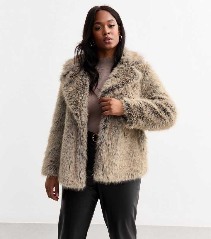 Curves Grey Cropped Faux Fur Jacket | New Look
