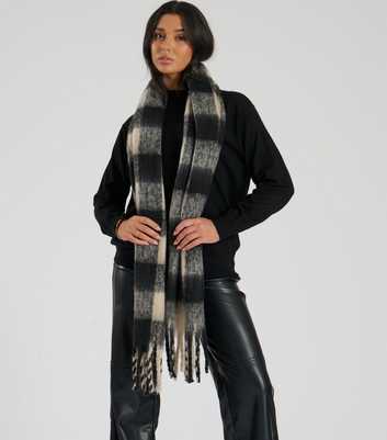 South Beach Black Checked Fluffy Scarf