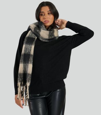 South Beach Black Checked Fluffy Scarf New Look