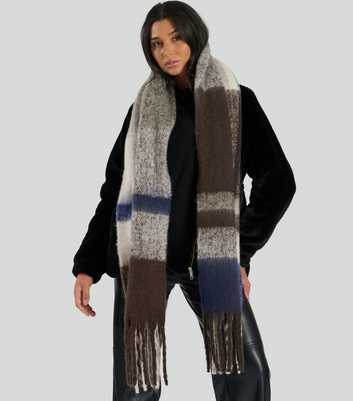 South Beach Brown Checked Fluffy Oversized Scarf