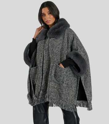 South Beach Grey Faux Fur Poncho