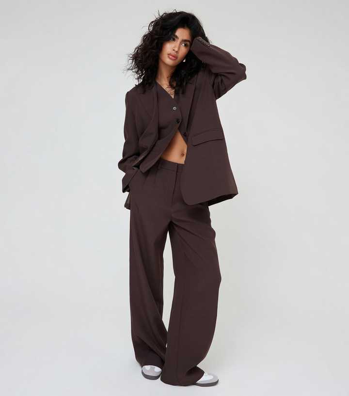 WKNDGIRL Brown Tailored Oversized Suit Blazer - Main Image