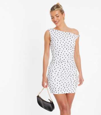QUIZ White Polka Dot Print Asymmetric Mini Dress