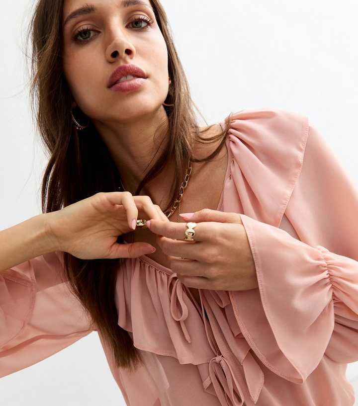Pink Ruffle Trim Blouse 