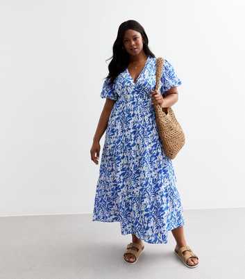 Curves Blue Abstract Pattern Wrap Midi Dress