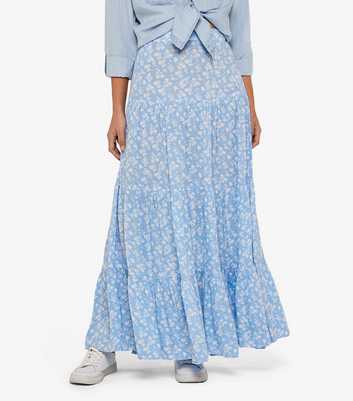 Apricot Pale Blue Ditsy Floral Maxi Skirt