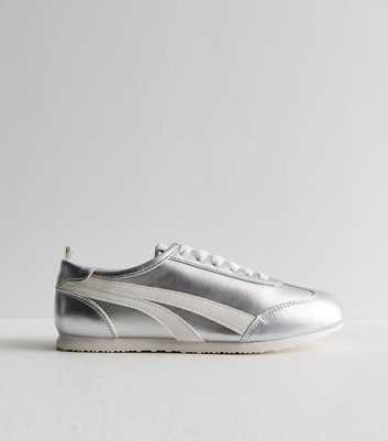 Silver Leather-Look Seam Detail Trainers