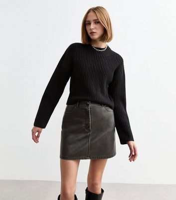 Dark Grey Faux Leather Mini Skirt New Look