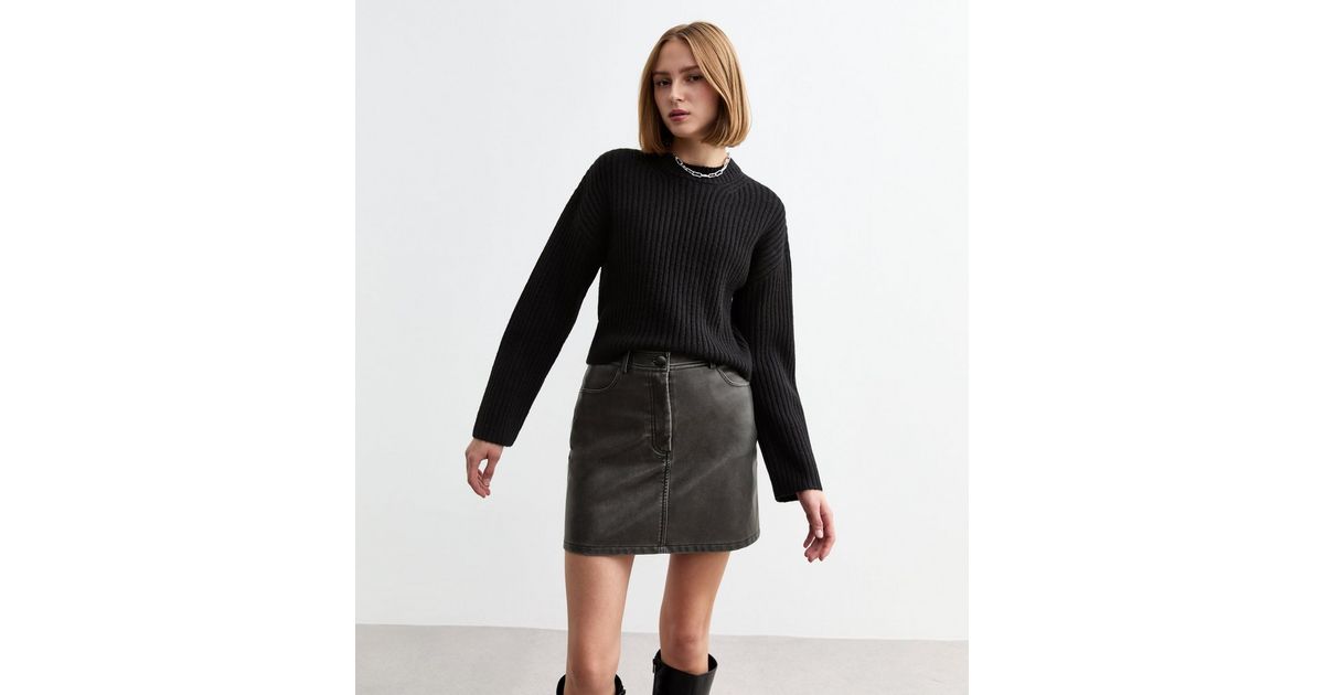 Dark Grey Faux Leather Mini Skirt New Look