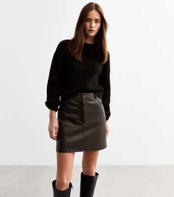 Dark Brown Faux Leather Mini Skirt