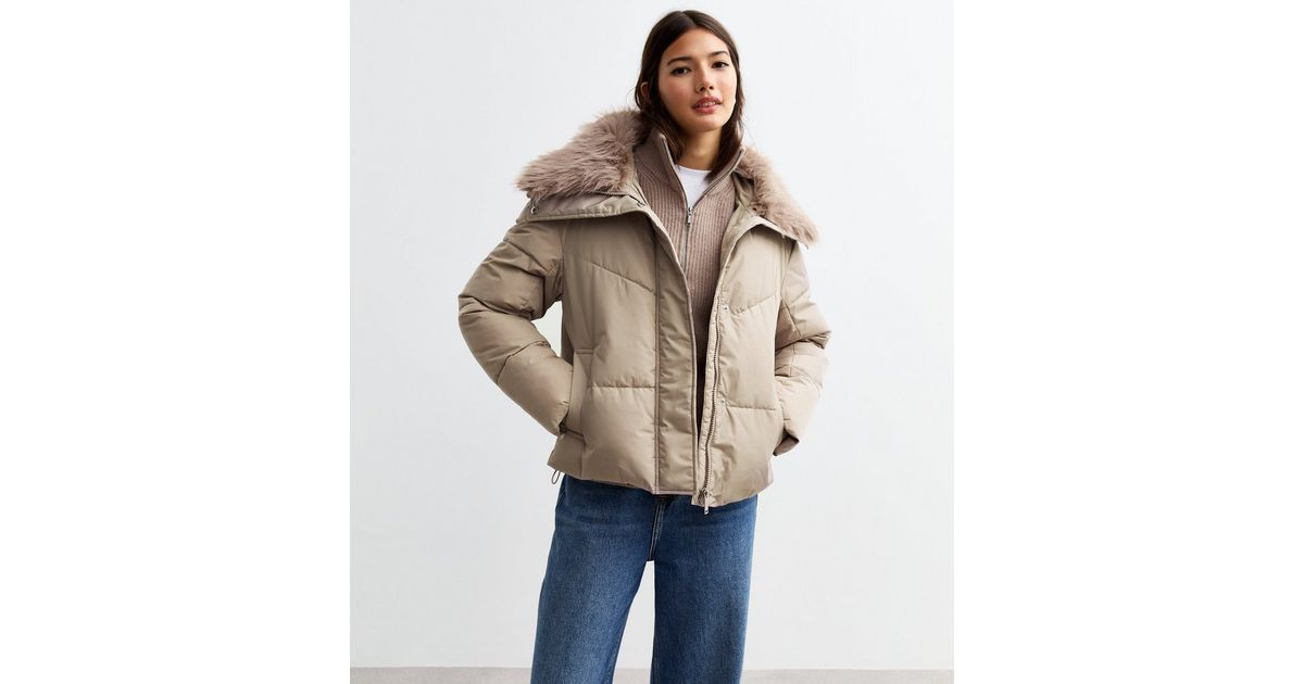 Mink Detachable Faux Fur Collar Padded Jacket New Look