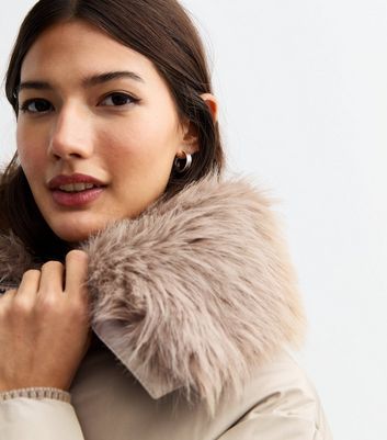 Mink Detachable Faux Fur Collar Padded Jacket New Look