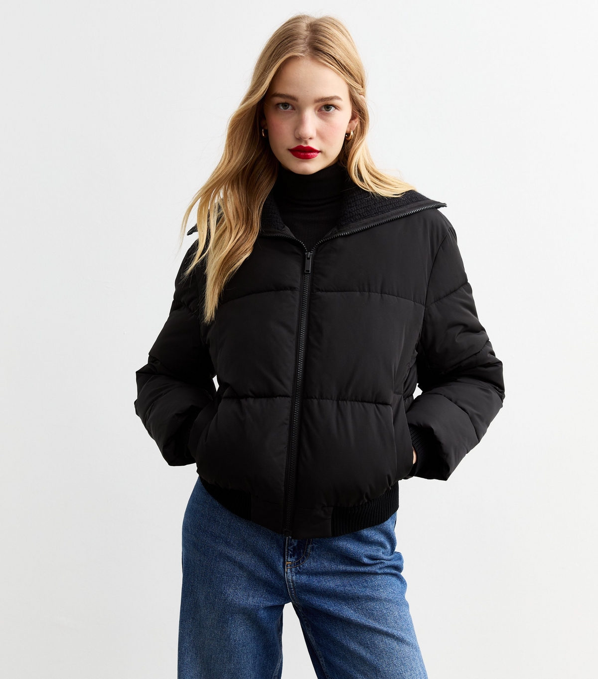 Women's Black Panelled Puffer Jacket New Look