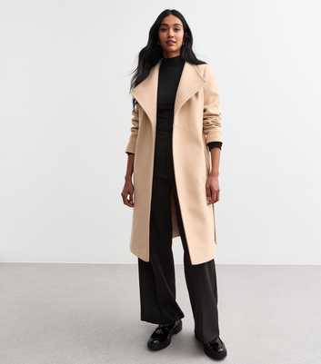 Cream Funnel Neck Belted Coat