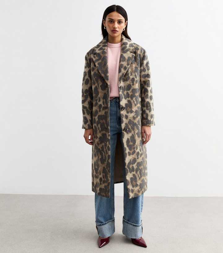 Brown Leopard Print 3 Button Coat
