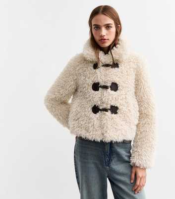 Off White Faux Fur Toggle Front Coat