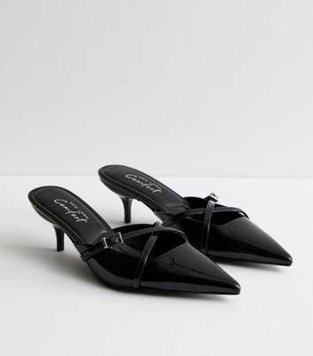 Black Kitten Heel Pointed Mules