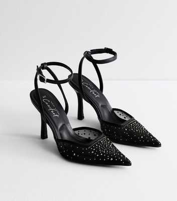 Black Stud Embellished Mesh Court Shoes