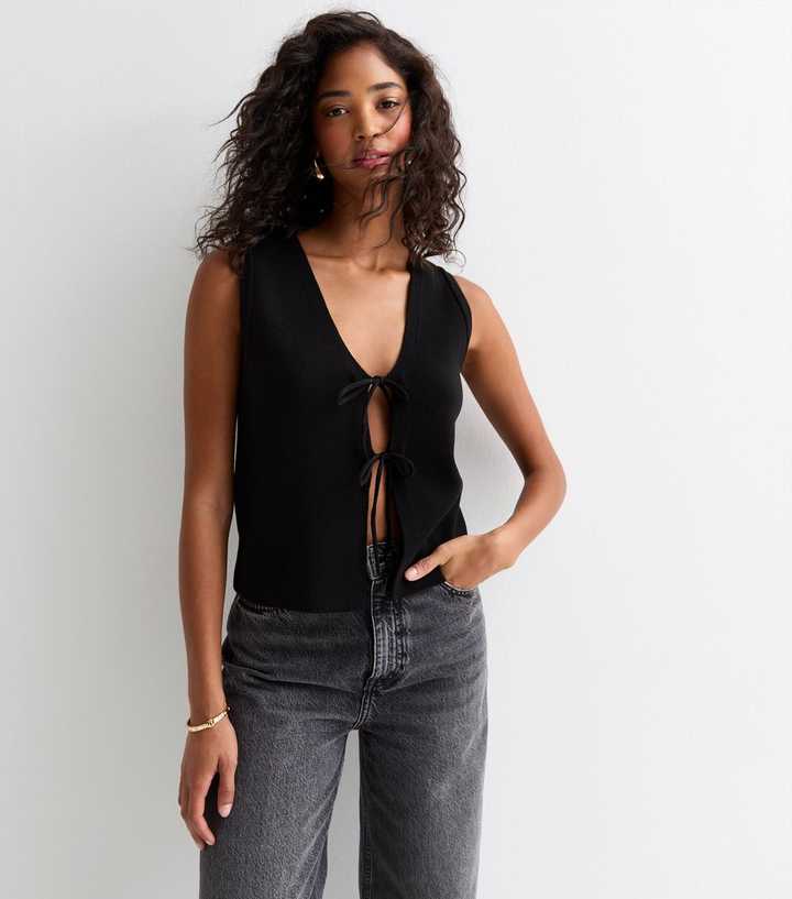 Black Tie Front Knit Waistcoat