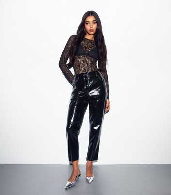 Black Vinyl Coated Straight Leg Trousers