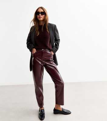 Burgundy Vinyl Coated Straight Leg Trousers