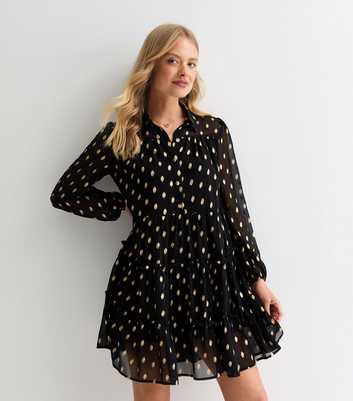 Gini London Black Polka-Dot Shirt Smock Dress