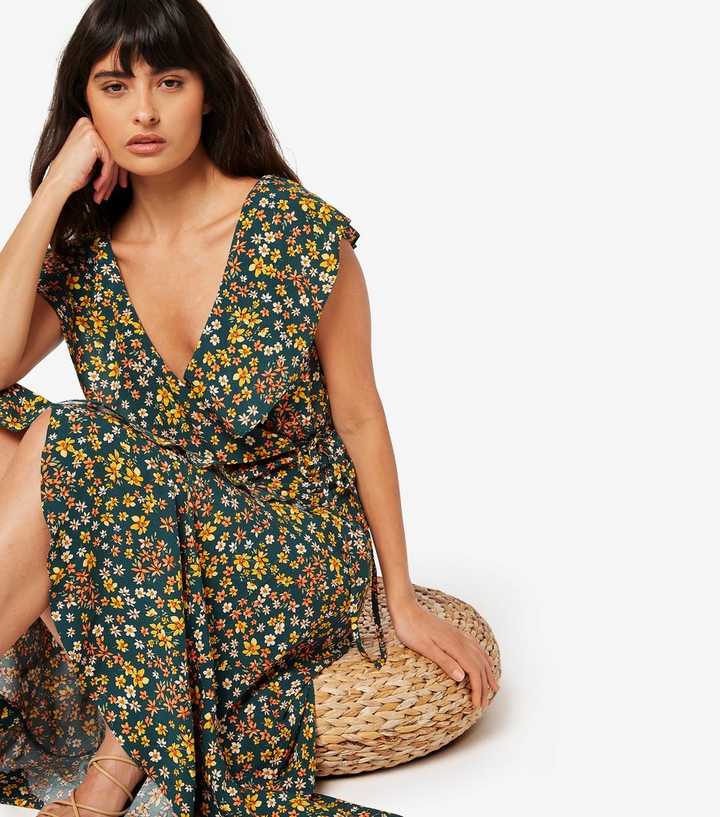 new look green floral wrap dress New Look Green Floral Midi Dress Green Floral Short Sleeve Midi Dress All Dresses Red Dress