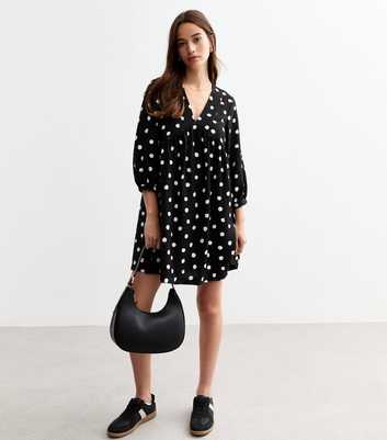 Black Polka Dot Mini Smock Dress