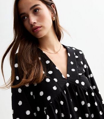 Black Polka Dot Mini Smock Dress New Look