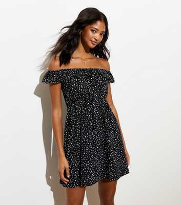 Black Floral Print Bardot Mini Dress