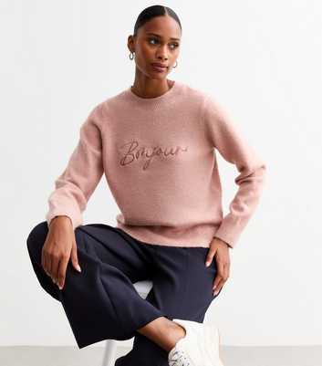 Pink Bonjour Embroidered Jumper 