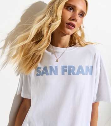 White Cotton San Fran Slogan Oversized T-Shirt