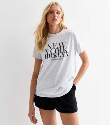 Grey Cotton New York-Print T-Shirt
