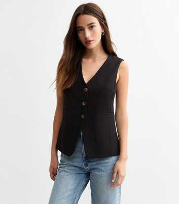 Black Crepe Longline Waistcoat