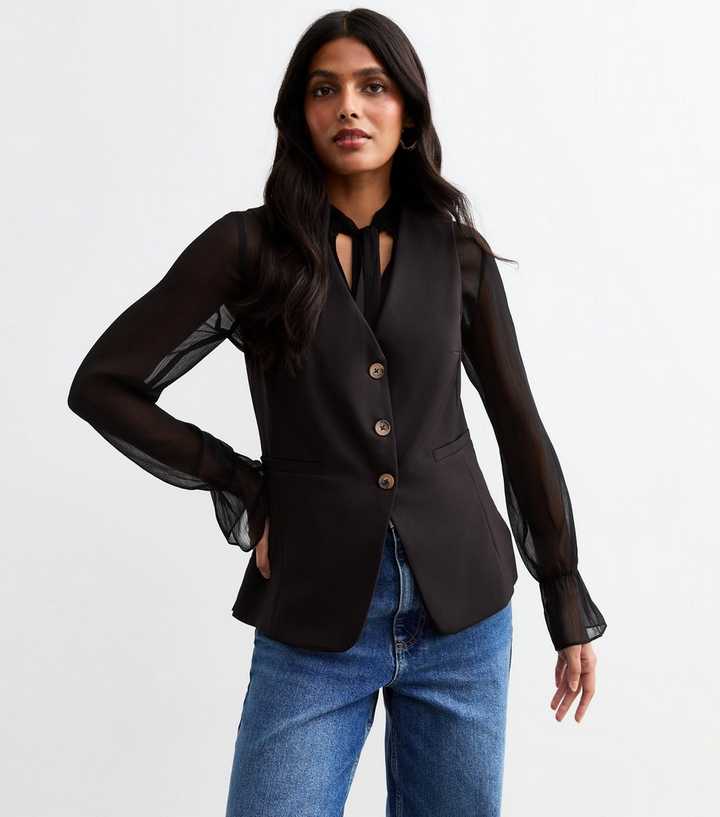 Black Crepe Longline Waistcoat