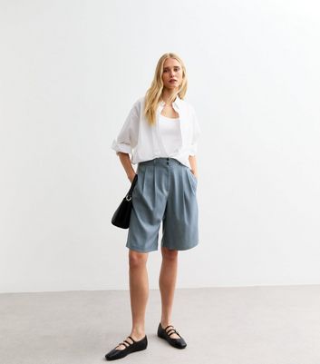 Blue Knee Length Tailored Shorts New Look