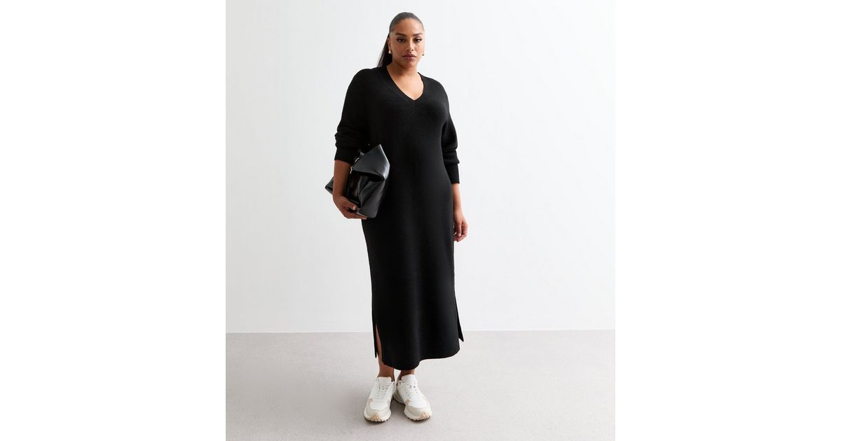 Elma Round Neck Knit Midi Shirt Dress