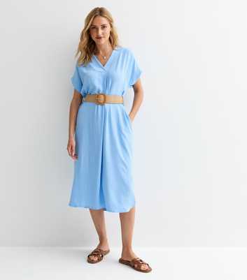 Gini London Pale Blue V Neck Midi Tunic Dress