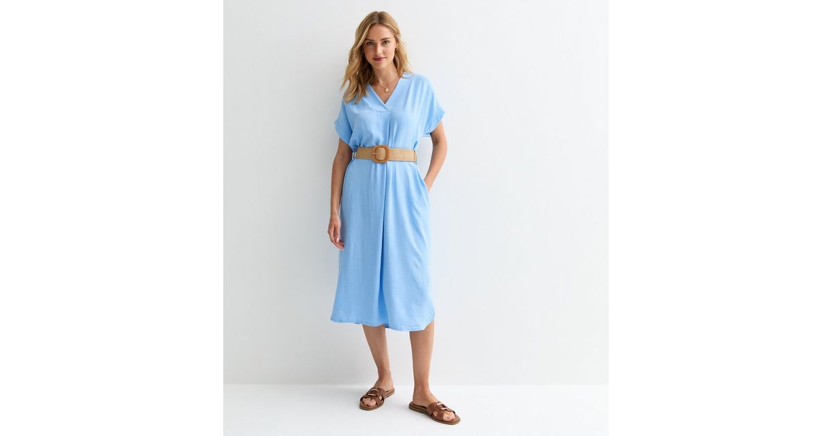 Gini London Pale Blue V Neck Midi Tunic Dress | New Look