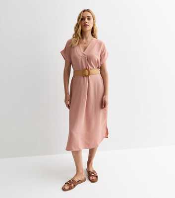 Gini London Mid Pink V Neck Midi Tunic Dress