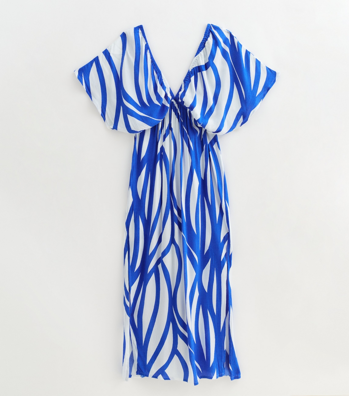 Women's Blue Line Print Short Sleeve Maxi Beach Dress New Look