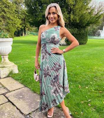 AX Paris Green Floral One-Shoulder Midi Dress 