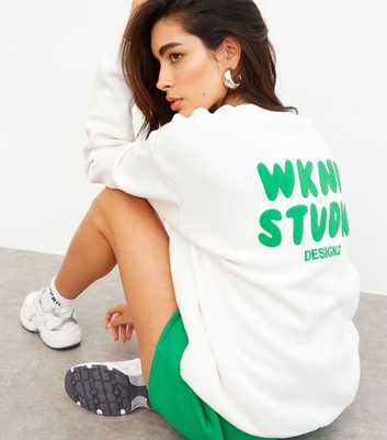 WKNDGIRL White Green Studio Sweat Short Set