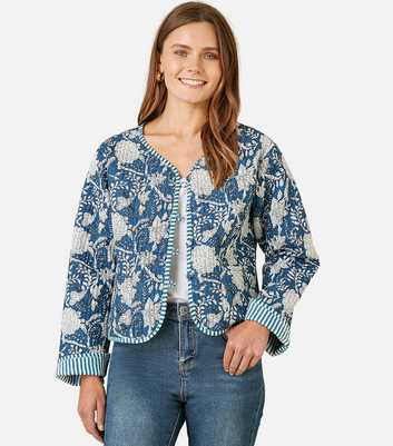 Yumi Blue Cotton Floral Patchwork Reversible Jacket