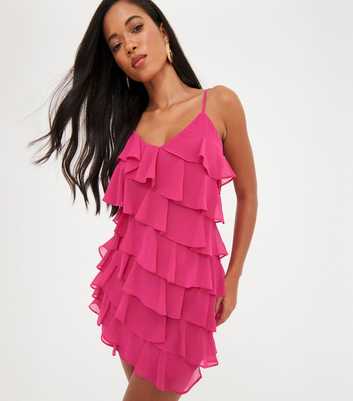 WKNDGIRL Mid Pink Ruffle Mini Slip Dress
