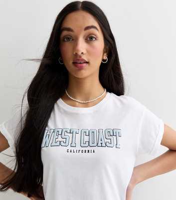 Girls White West Coast Print Boxy Cotton T-Shirt