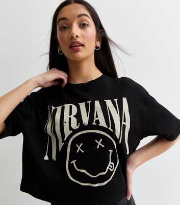 Girls Black Nirvana Smile Logo Boxy Cotton T-Shirt