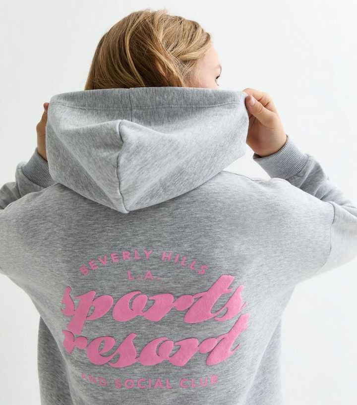 Girls Grey Sports Resort Slogan Pullover Cropped Hoodie