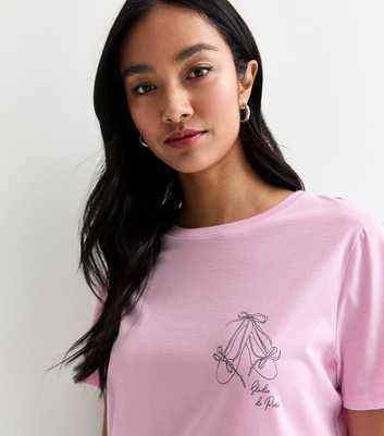 Pale Pink Cotton Ballet Shoe Print T-Shirt